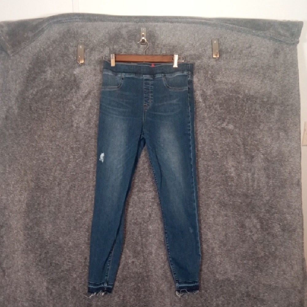 SPANX Womens Distressed Skinny Jeans Tummy Control Pull Over Size Large